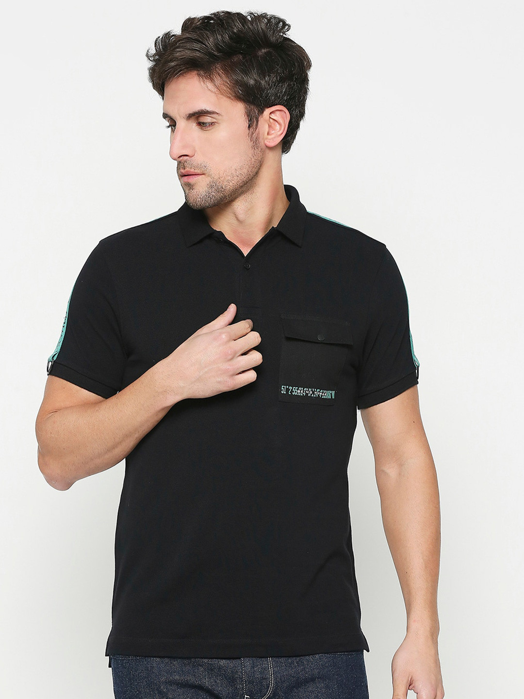 

Being Human Typography Printed Polo Collar Pockets Detail T-shirt, Black