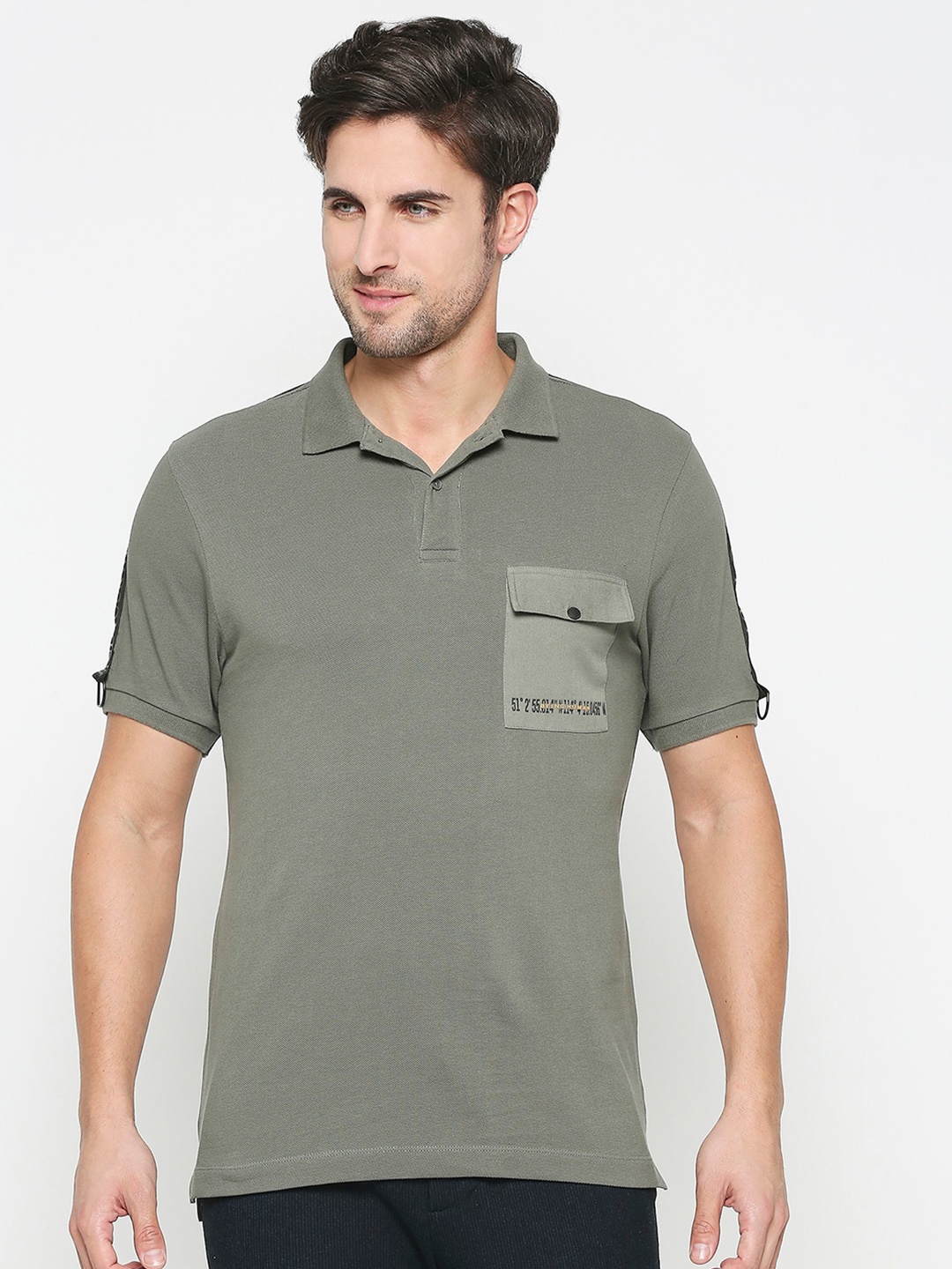 

Being Human Typography Printed Polo Collar Pockets Detail T-shirt, Green
