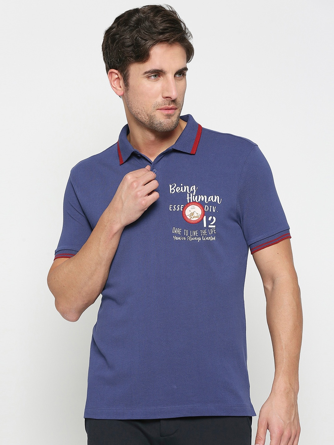 

Being Human Typography Printed Polo Collar T-shirt, Blue