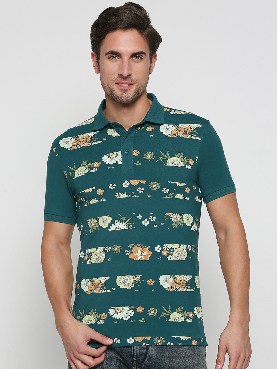 

Being Human Floral Printed Polo Collar T-shirt, Blue