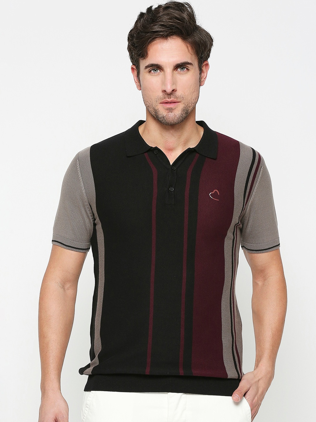 

Being Human Striped Polo Collar Casual T-shirt, Black