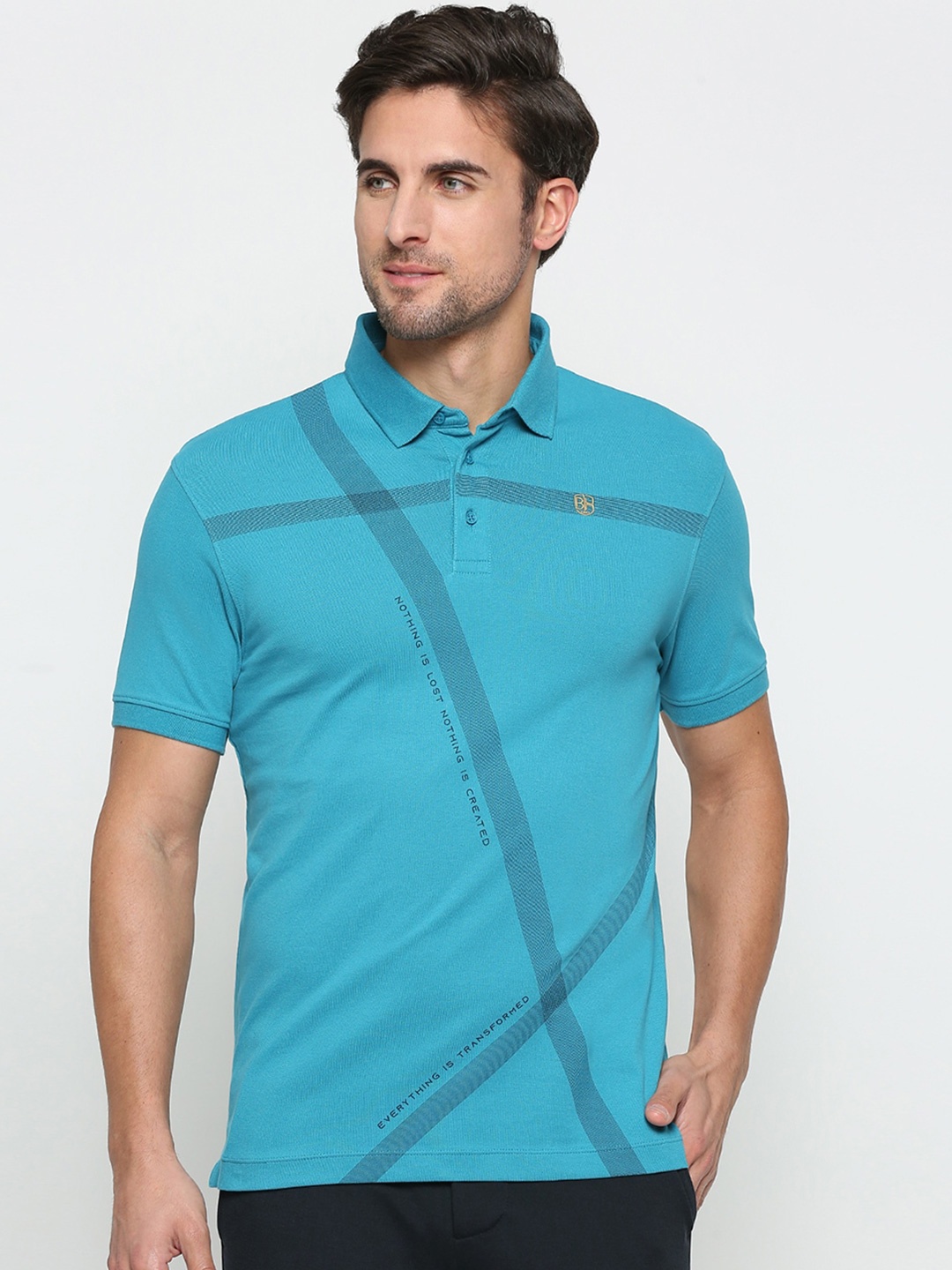 Being Human Typography Printed Polo Collar T-shirt, Blue