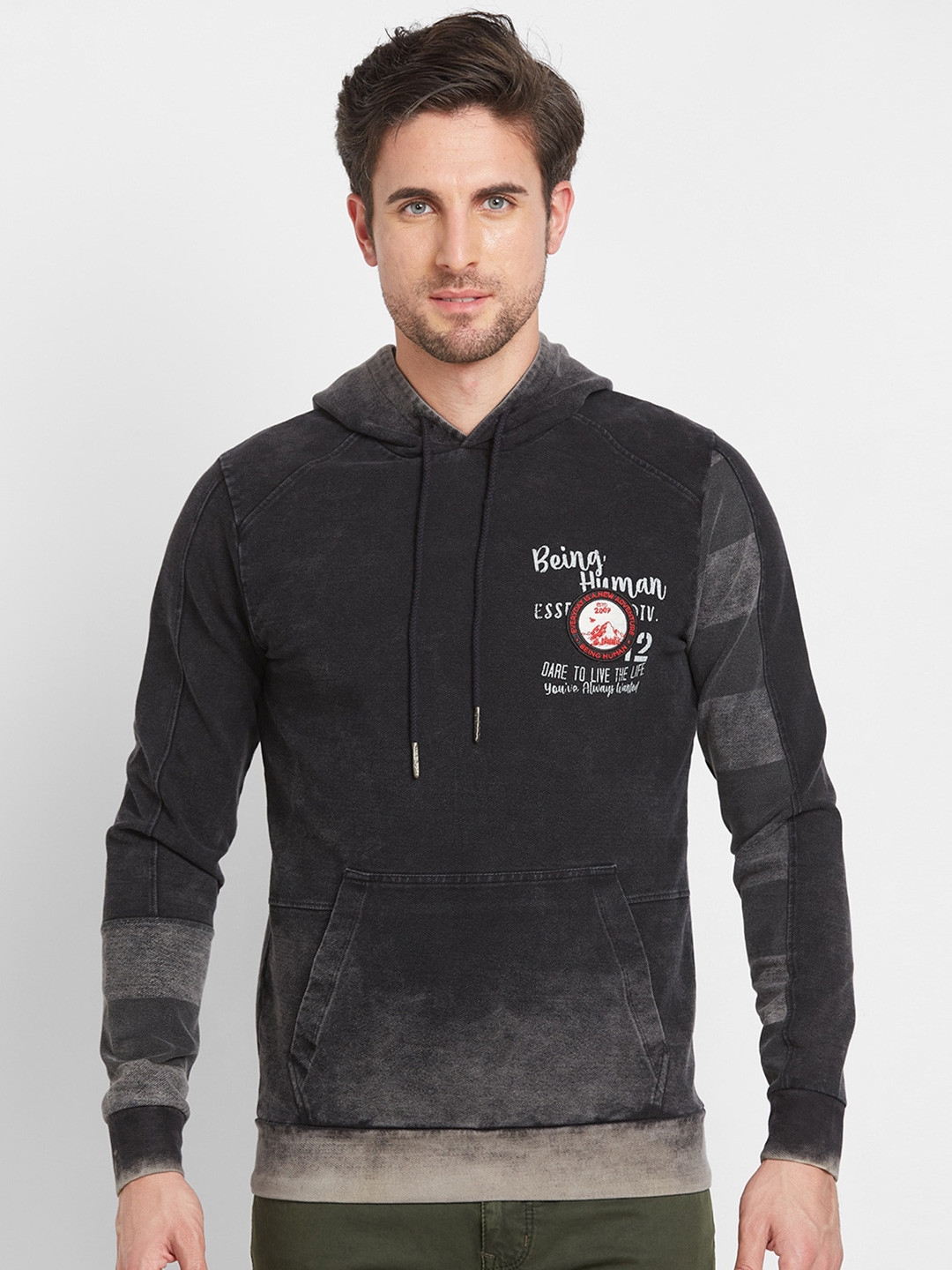 

Being Human Typography Printed Hooded Pullover Sweatshirt, Black