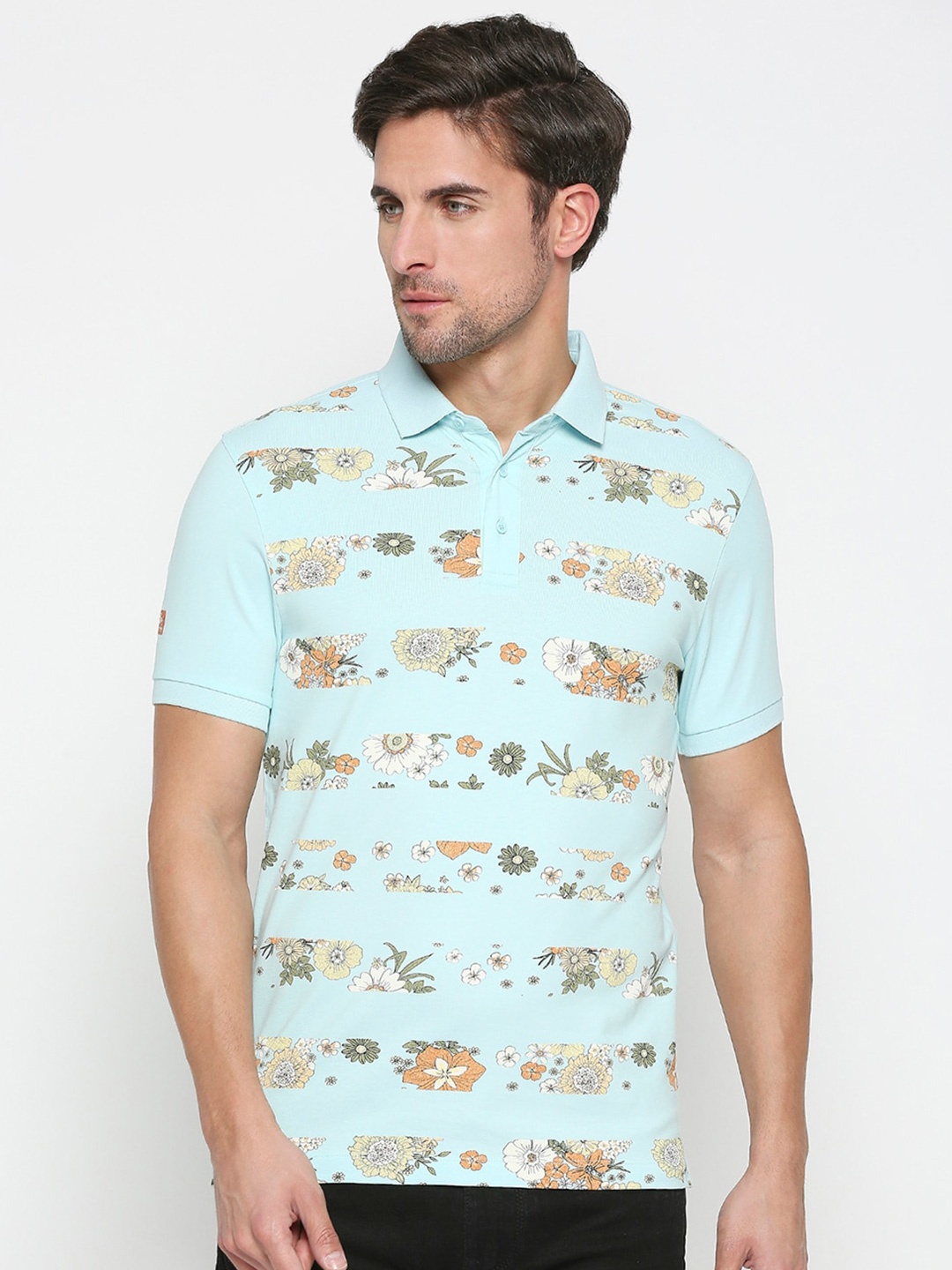 

Being Human Floral Printed Polo Collar T-shirt, Blue