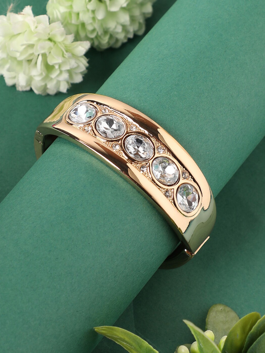 

SOHI Women Gold-Plated Crystal Studded Bangle-Style Bracelet