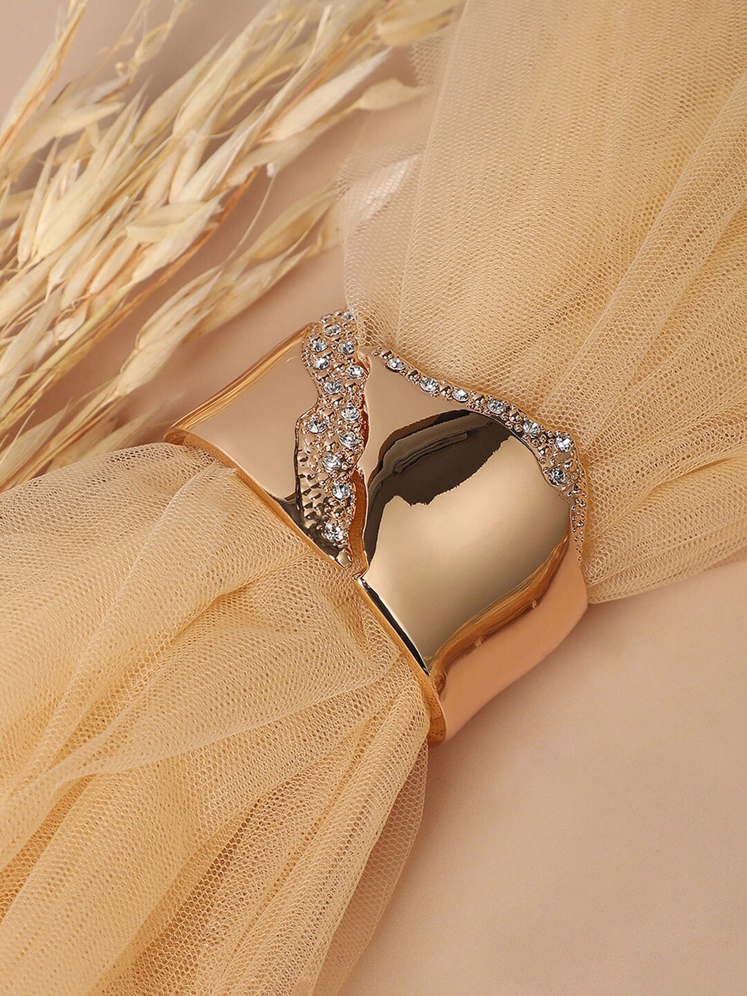 

SOHI Gold Plated Asymmetrical Stone Studded Cuff Bracelet