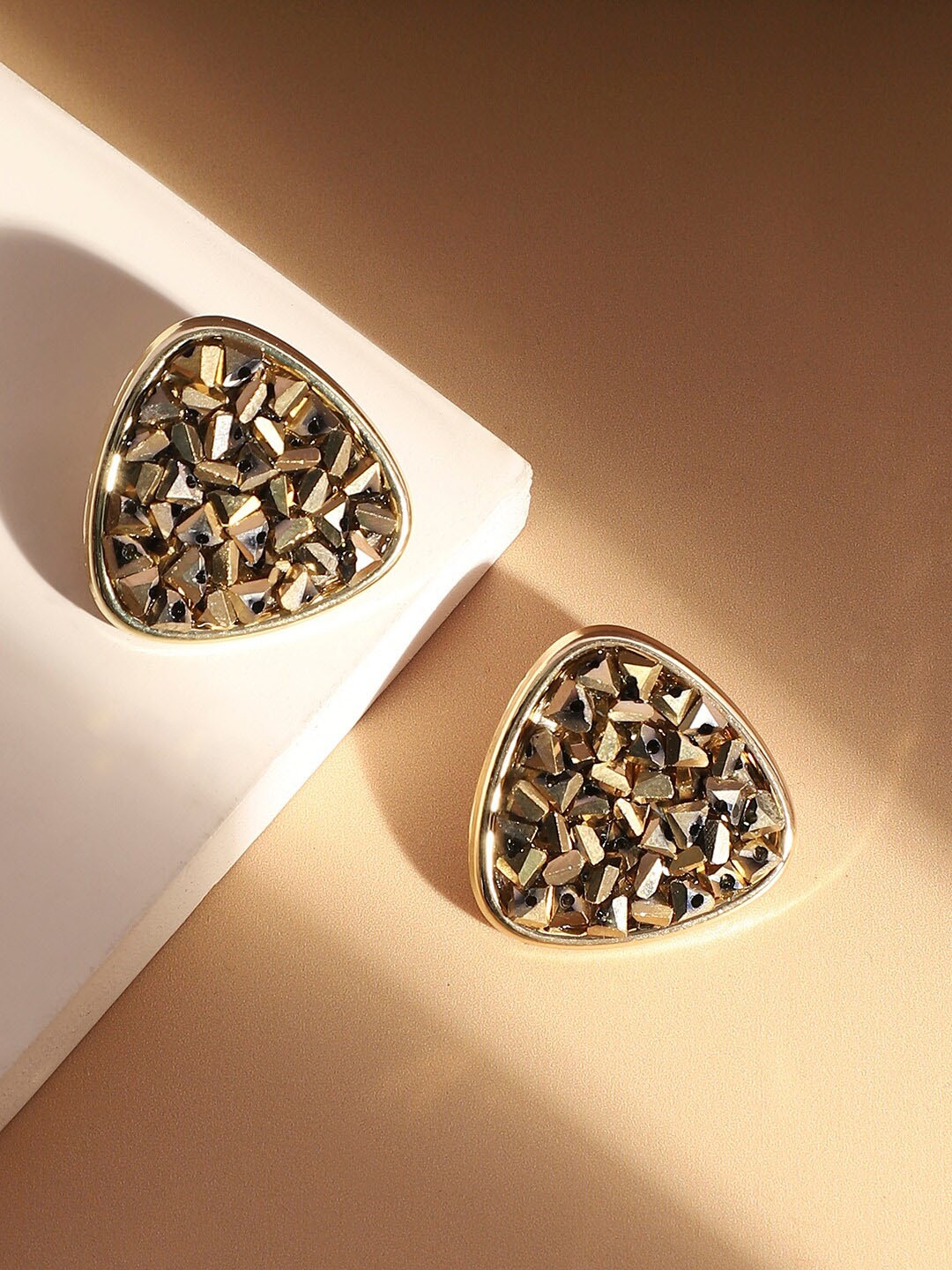 

SOHI Gold-Plated Artificial Stones-Studded Studs Earrings