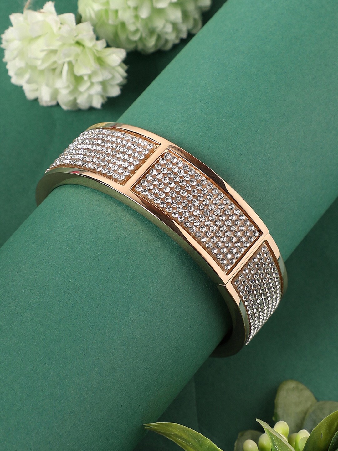 

SOHI Women Gold Plated Stone Studded Cuff Bracelet