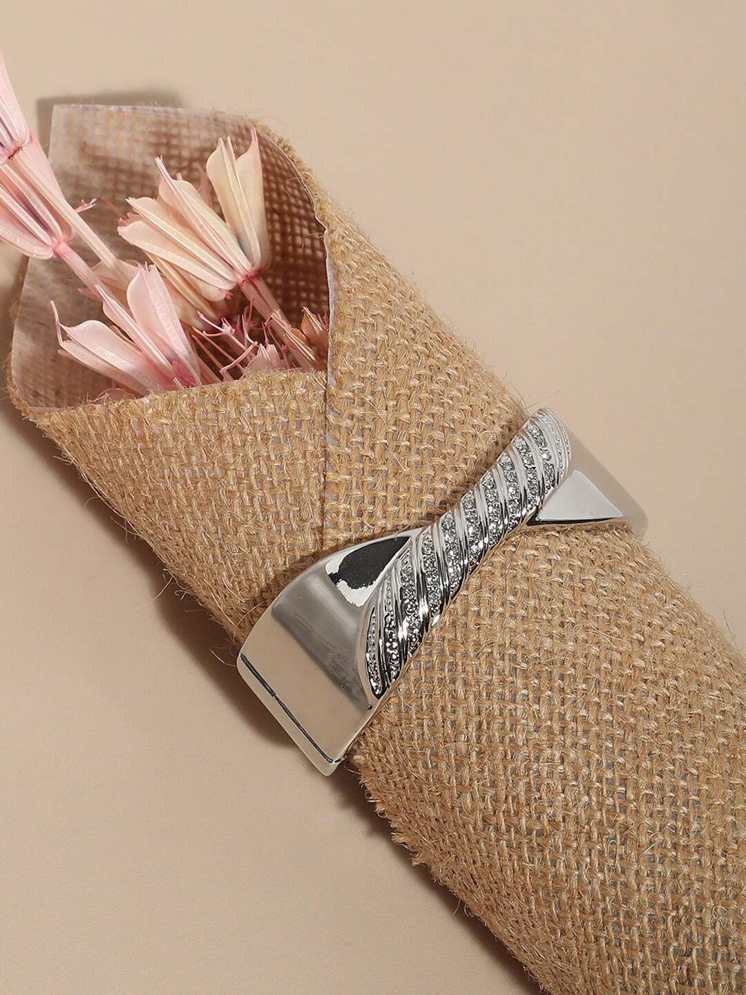 

SOHI Women Silver Plated Stone Studded Cuff Bracelet
