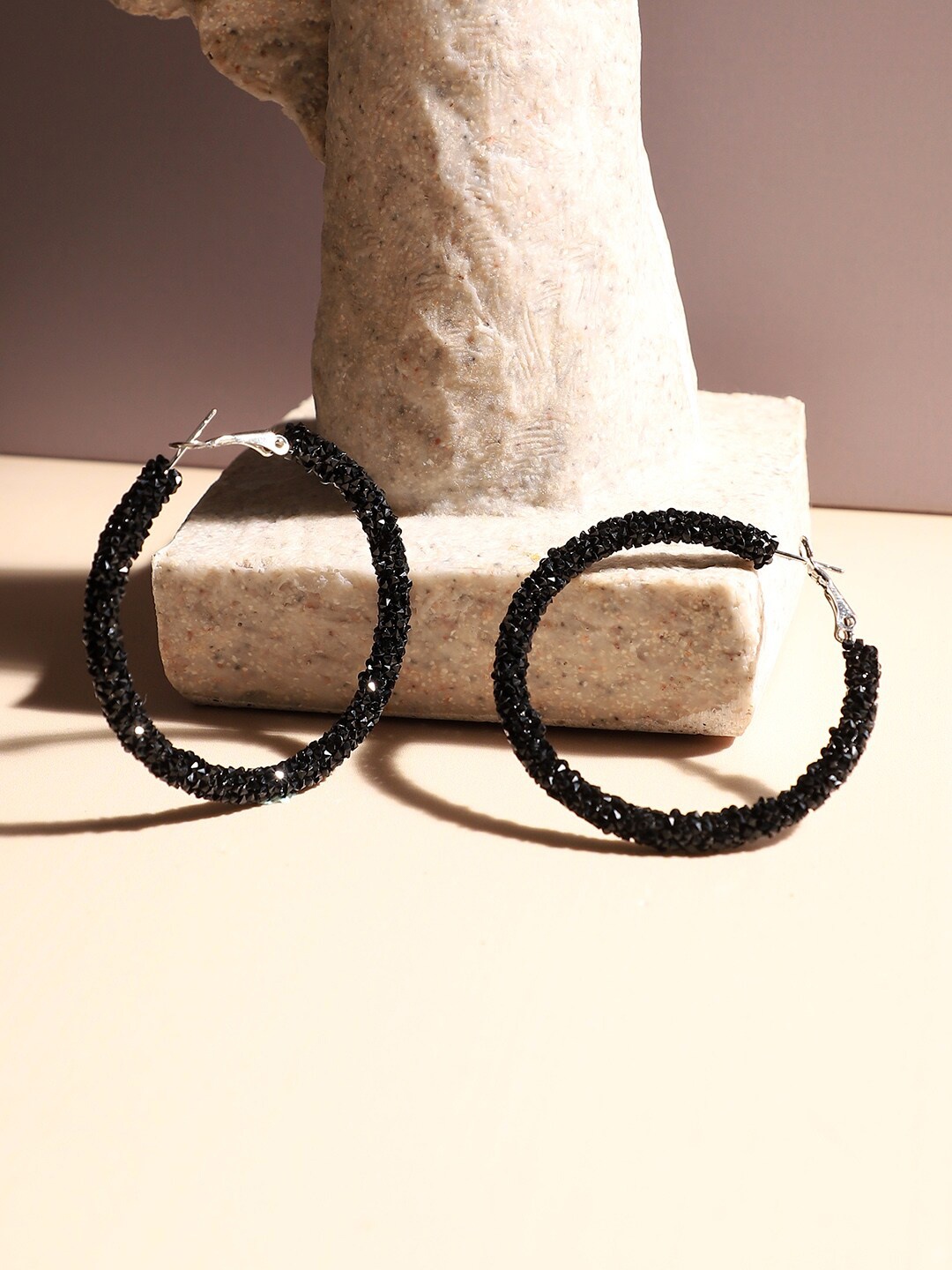 

SOHI Silver-Plated Contemporary Hoop Earrings, Black