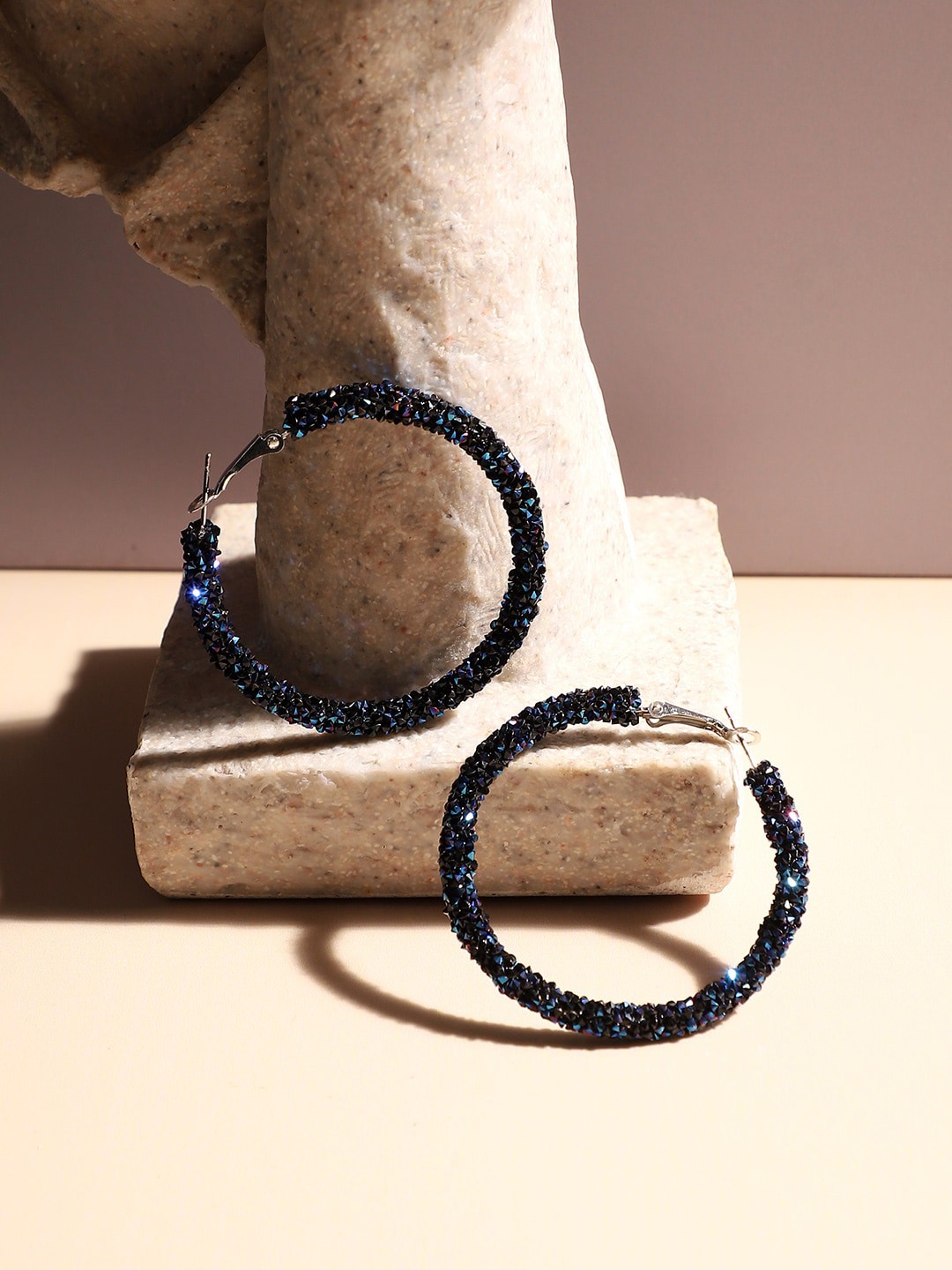 

SOHI Silver-Plated Contemporary Hoop Earrings, Blue