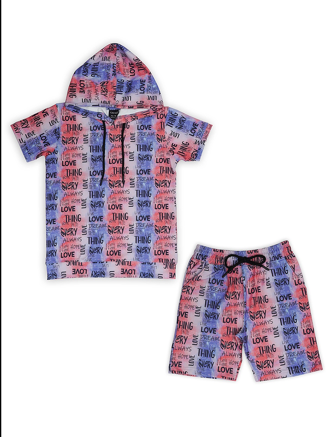 

CAVIO Boys Printed Hooded T-shirt With Shorts, Pink