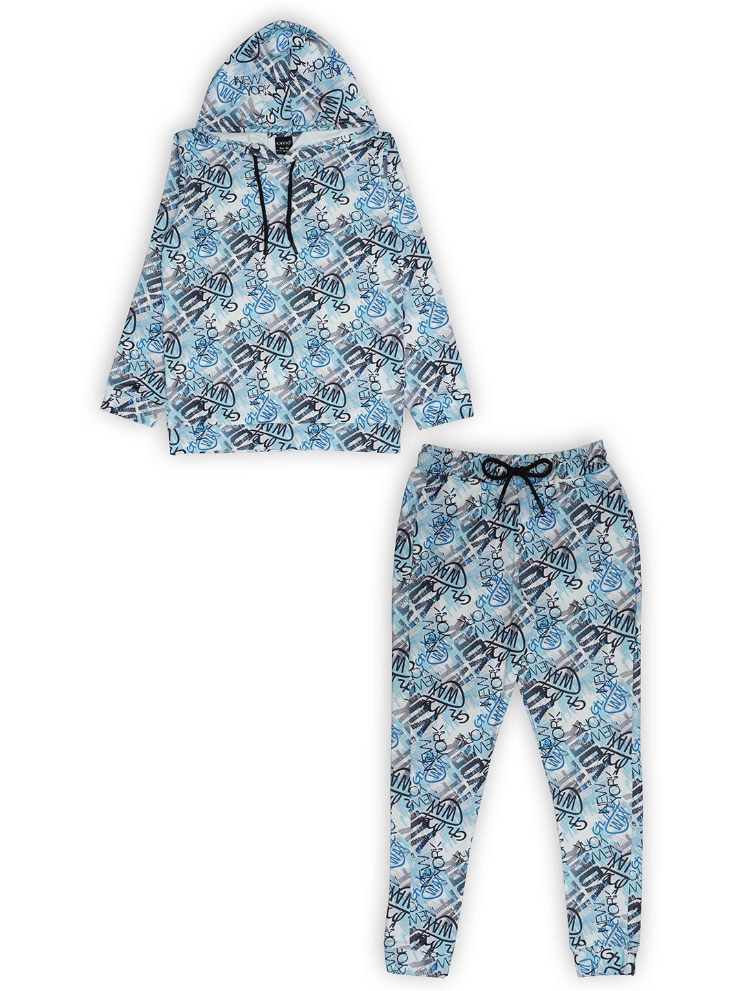 

CAVIO Boys Typography Printed Hooded Pure Cotton T-shirt with Pyjamas, Blue