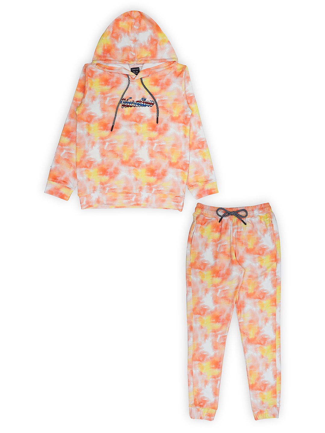

CAVIO Boys Tie & Dye Dyed Hooded Pure Cotton T-shirt with Pyjamas, Peach