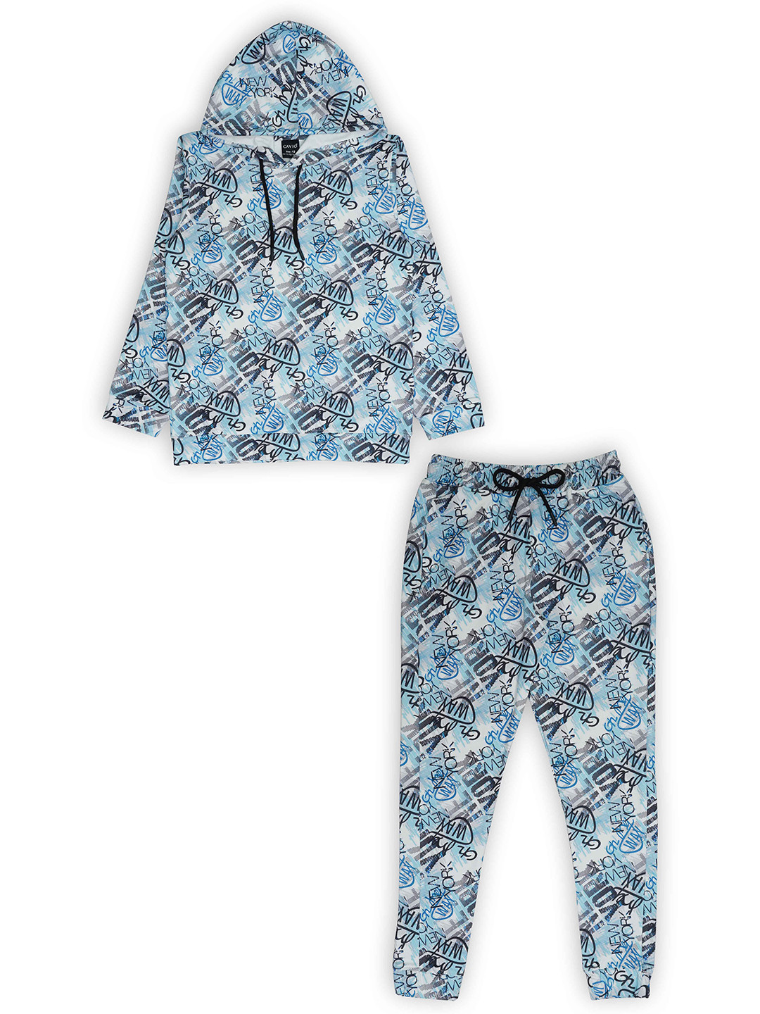 

CAVIO Boys Typography Printed Hooded Pure Cotton T-shirt with Pyjamas, Blue