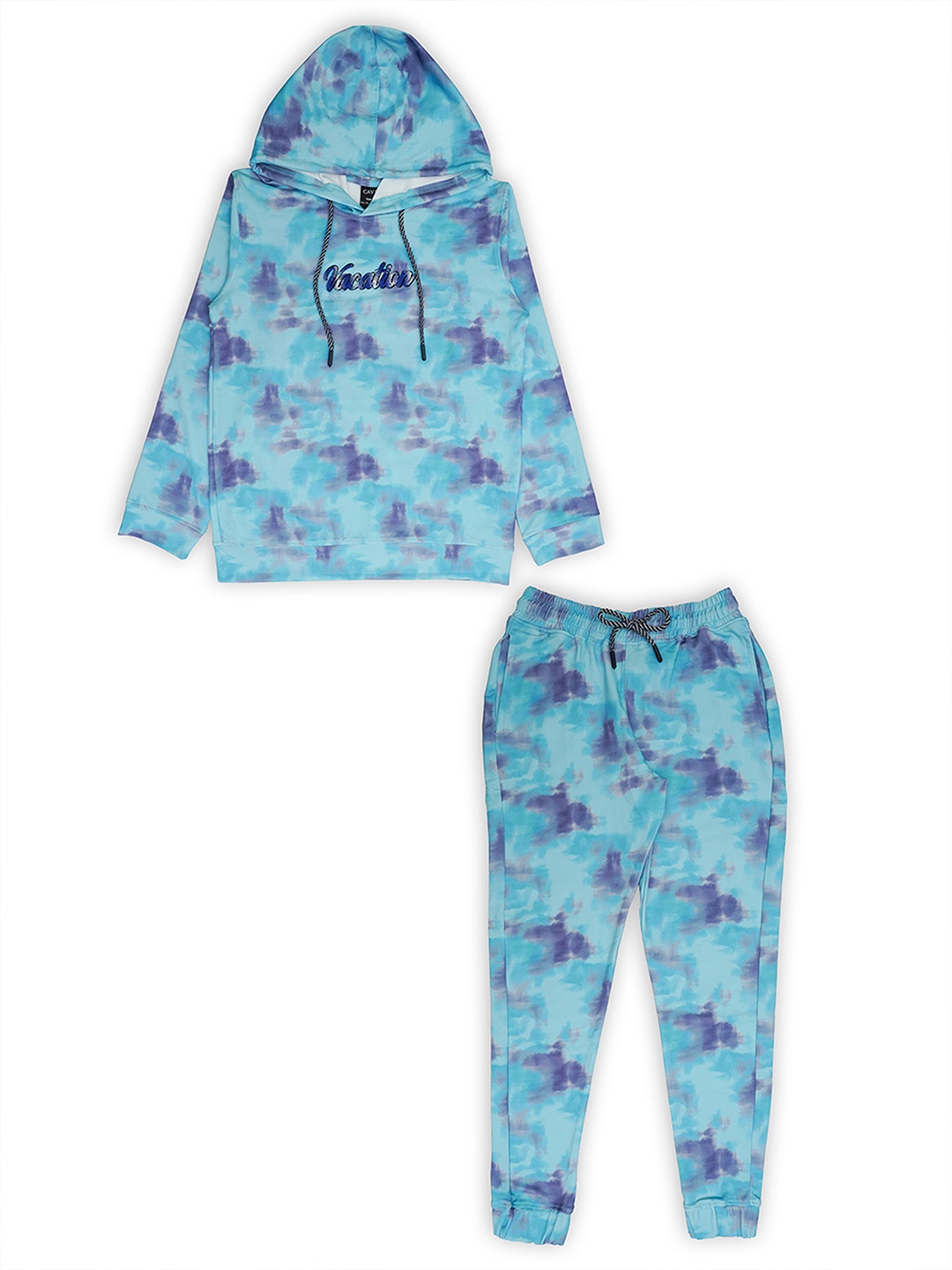 

CAVIO Boys Tie & Dye Printed Hooded Pure Cotton T-Shirt With Trousers, Blue