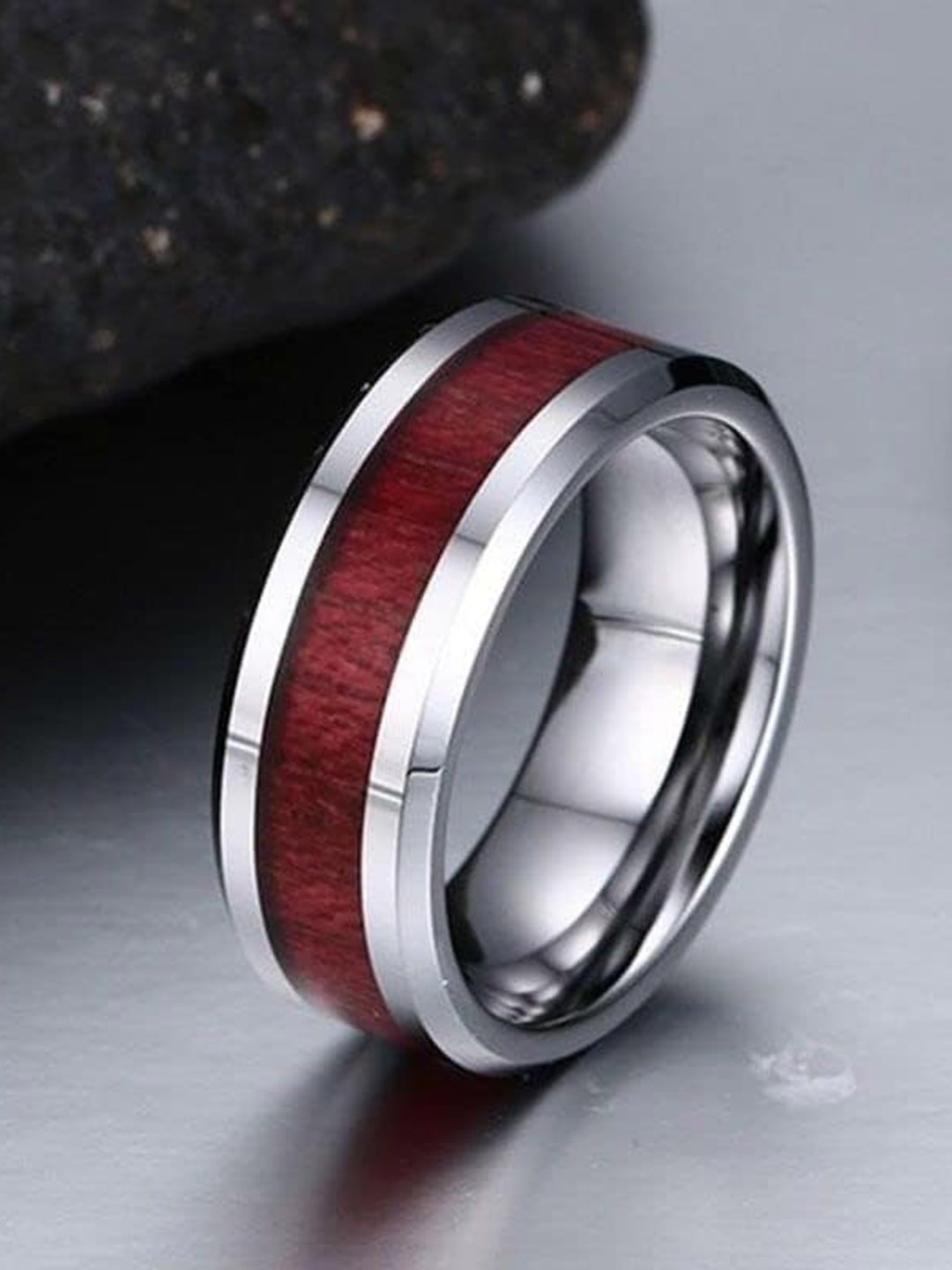

VIEN Men Silver Plated Wood Grain Style Finger Ring