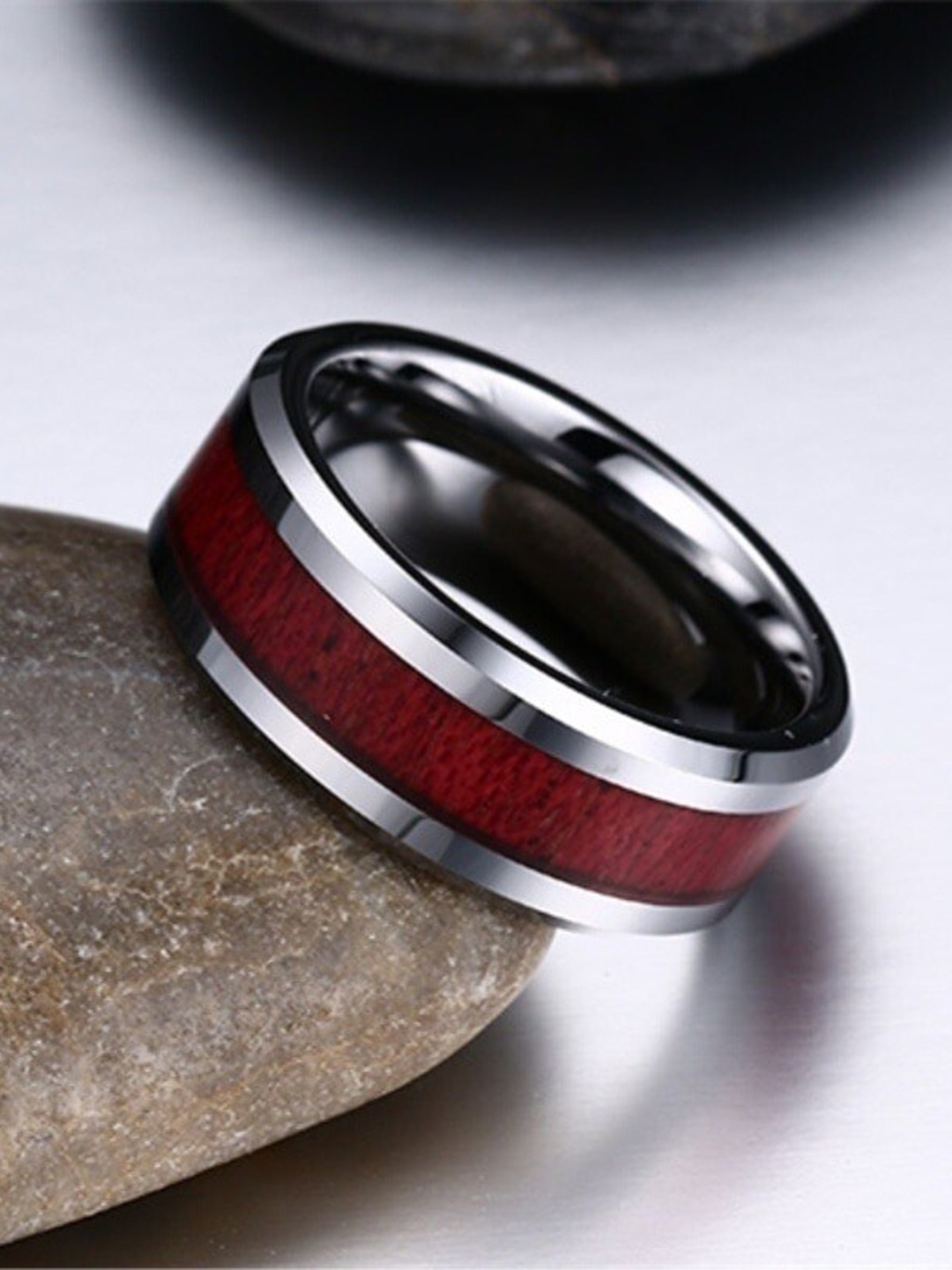 

VIEN Men Silver-Plated Wood Grain Style Finger Ring