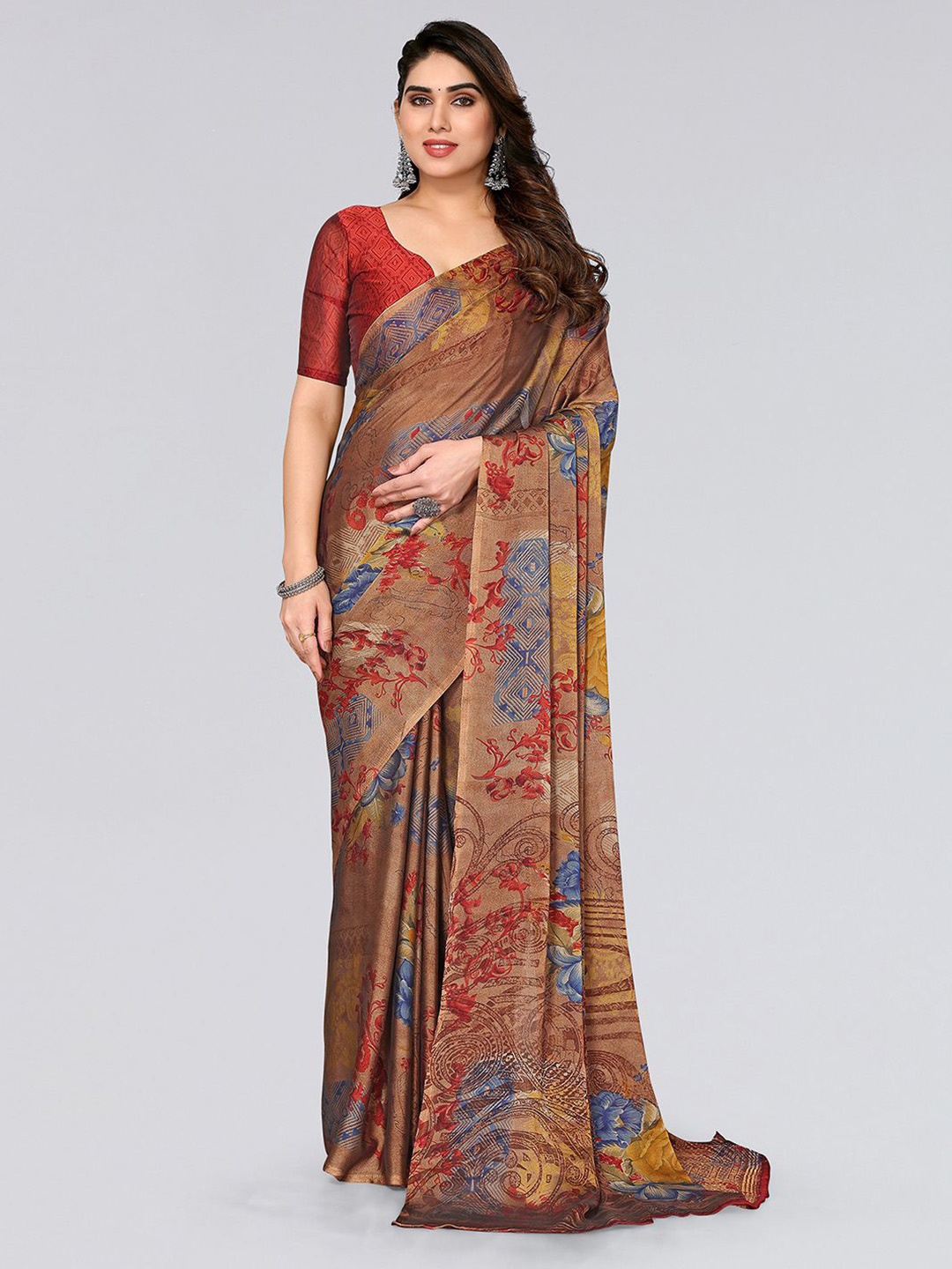 

KALINI Floral Printed Saree, Brown
