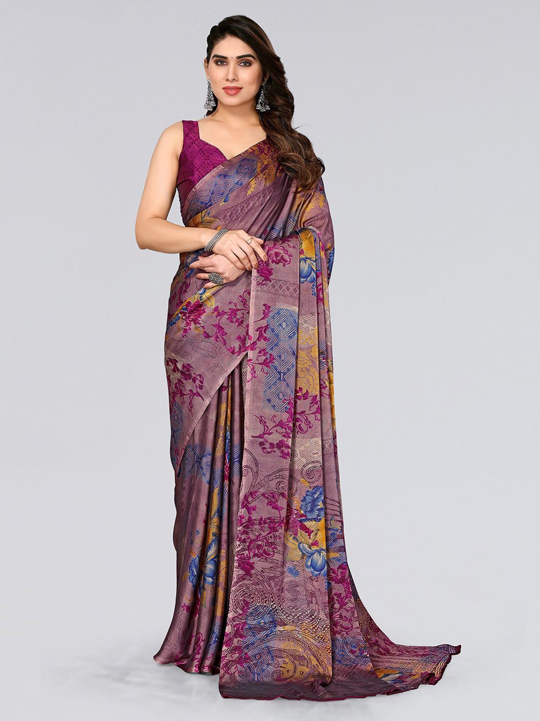

KALINI Floral Printed Saree, Purple