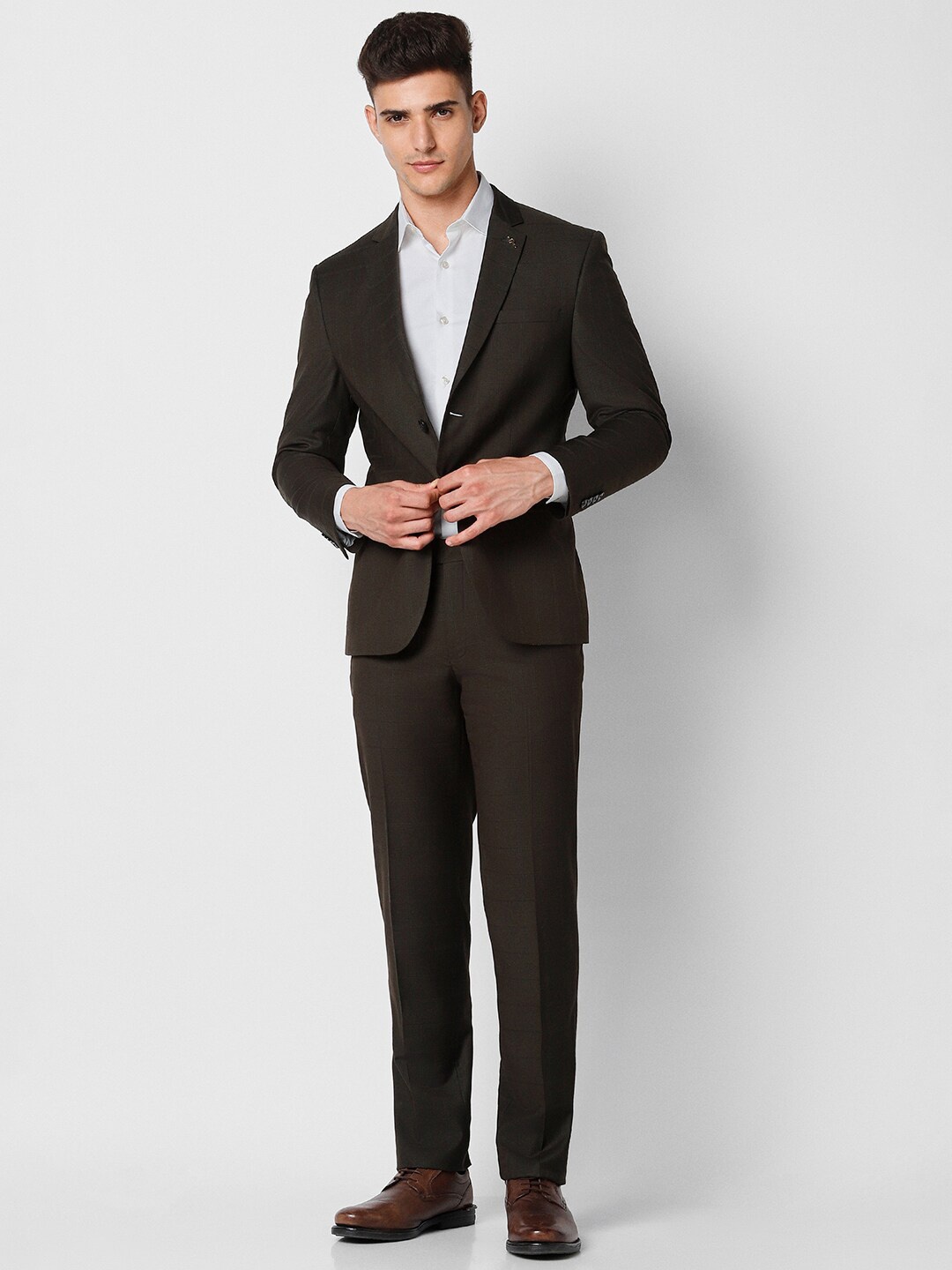 

Van Heusen Checked Slim-Fit Single-Breasted Two-Piece Formal Suit, Brown