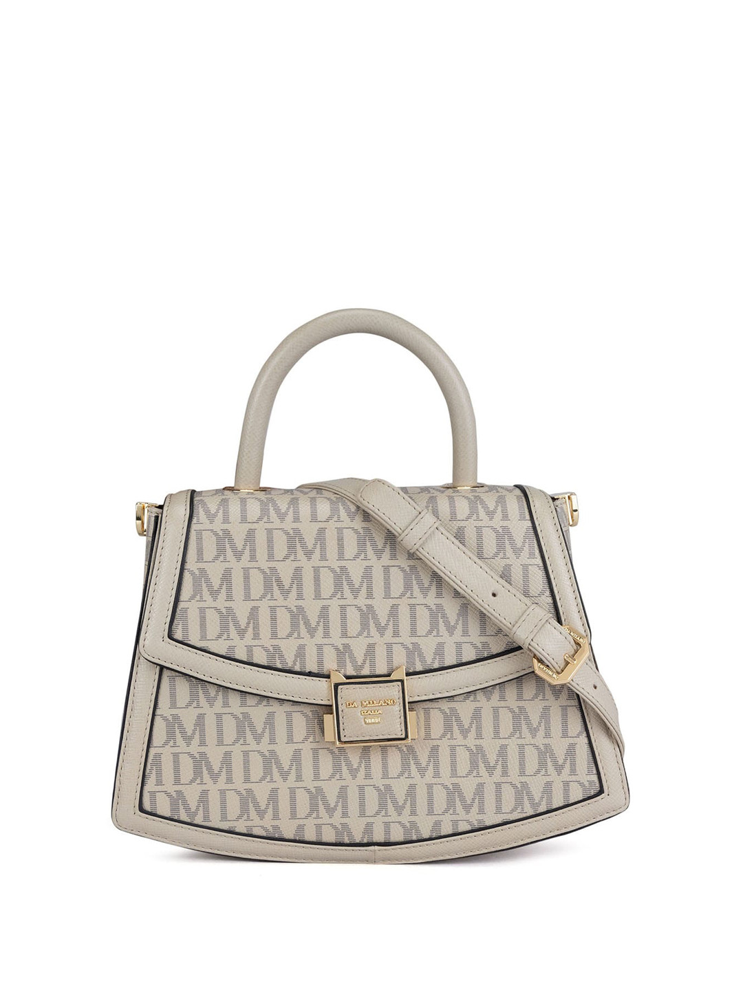 

Da Milano Typography Printed Leather Oversized Structured Satchel, Grey