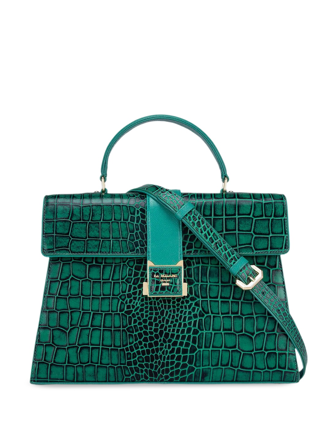 

Da Milano Textured Leather Structured Satchel, Green