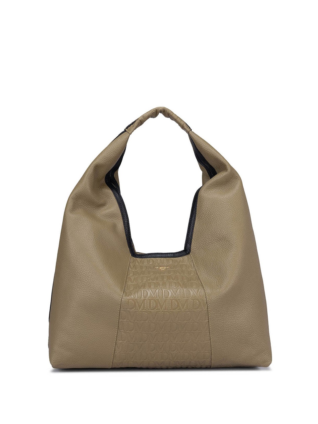 

Da Milano Textured Cut Out Handles Structured Leather Hobo Bag, Beige