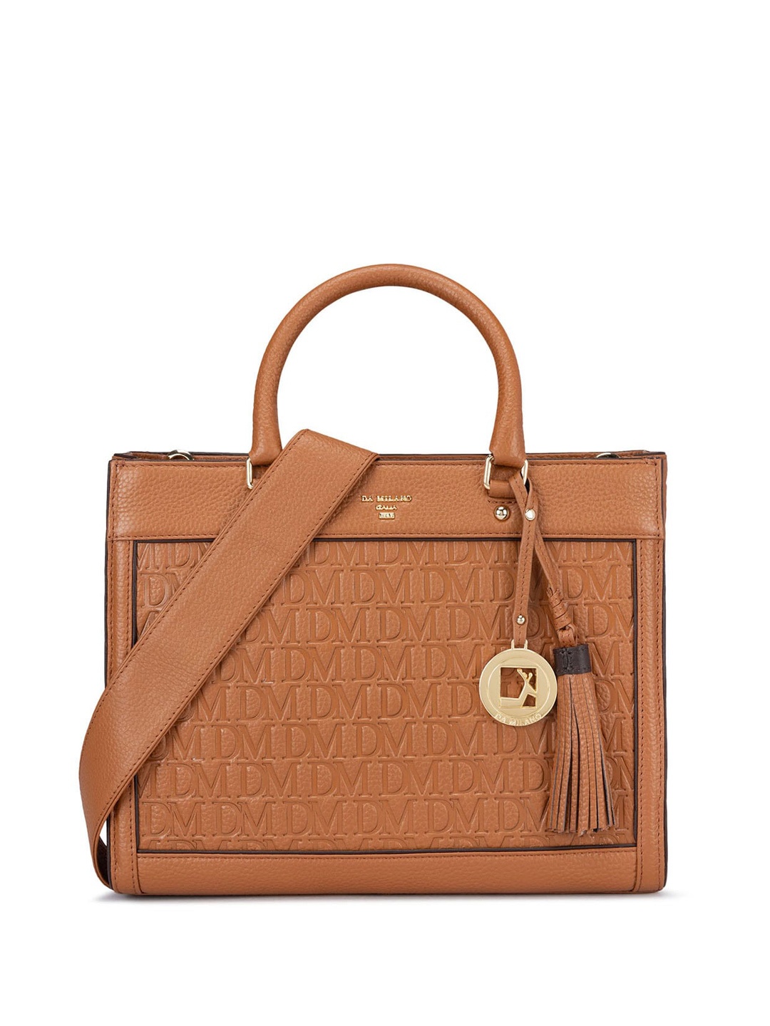 

Da Milano Leather Textured Structured Handheld Bag, Brown