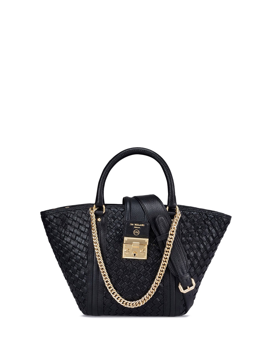 

Da Milano Textured Leather Swagger Handheld Bag With Quilted, Black