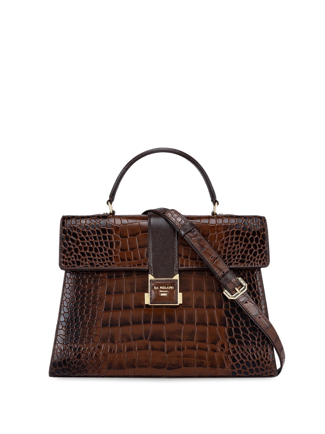 

Da Milano Leather Animal Textured Structured Satchel, Brown