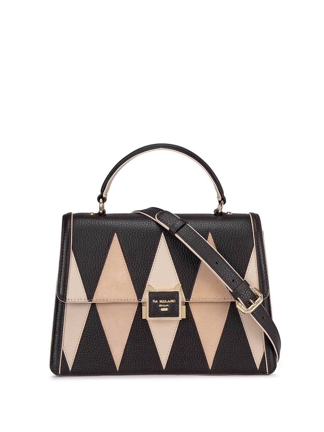 

Da Milano Colourblocked Leather Structured Satchel, Brown