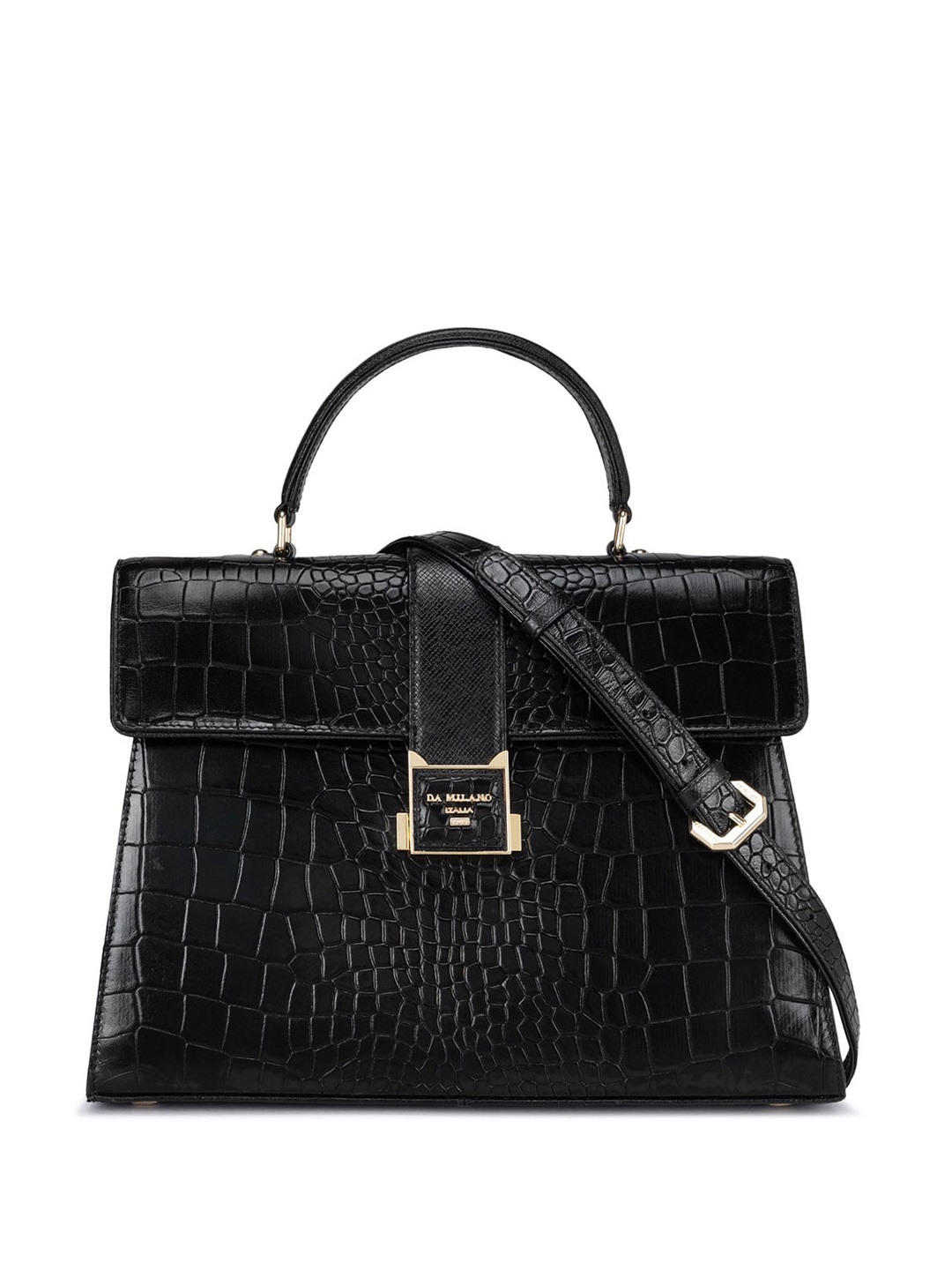 

Da Milano Animal Textured Leather Structured Satchel, Black