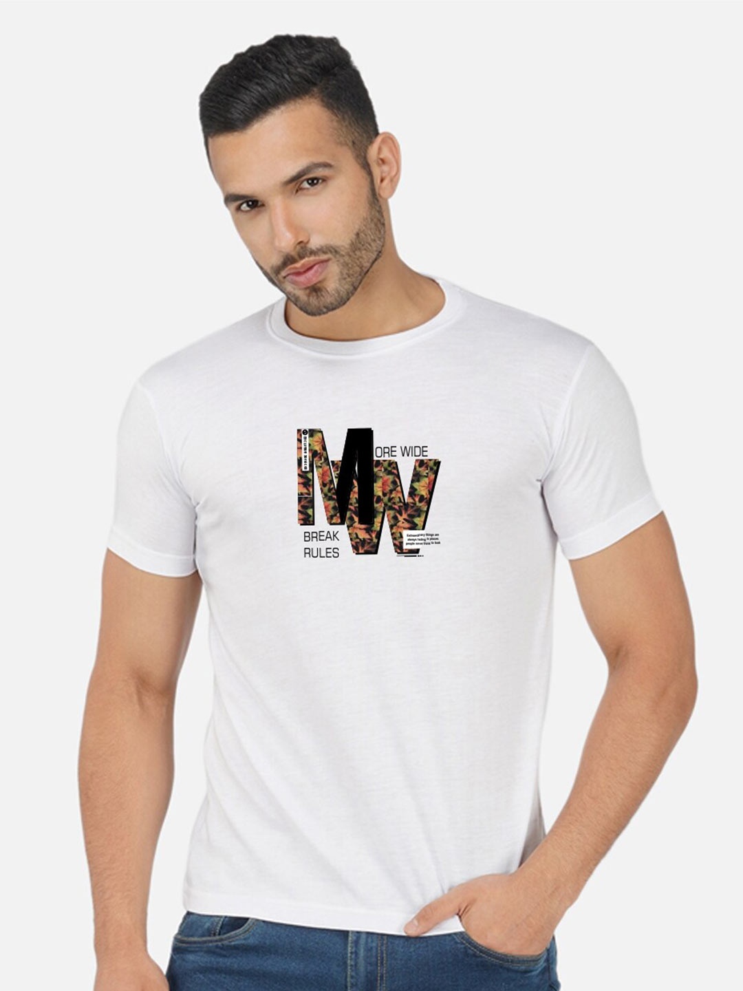 

CHOZI Typography Printed Round Neck Cotton T-shirt, White