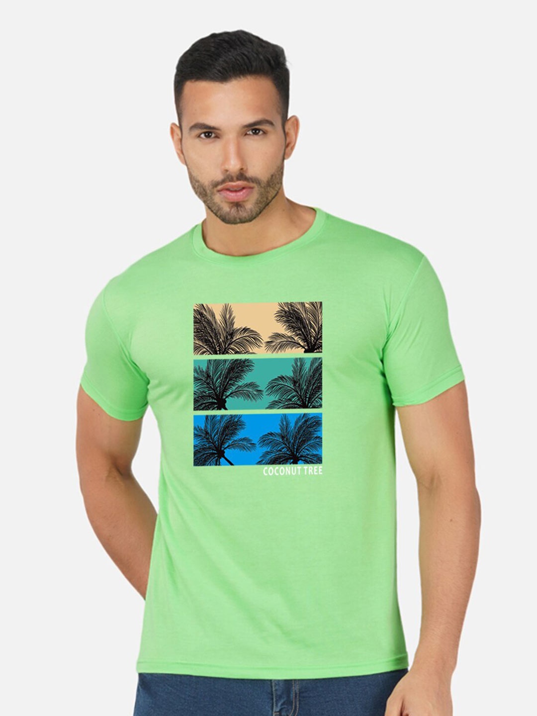 

CHOZI Graphic Printed Round Neck Cotton T-shirt, Green