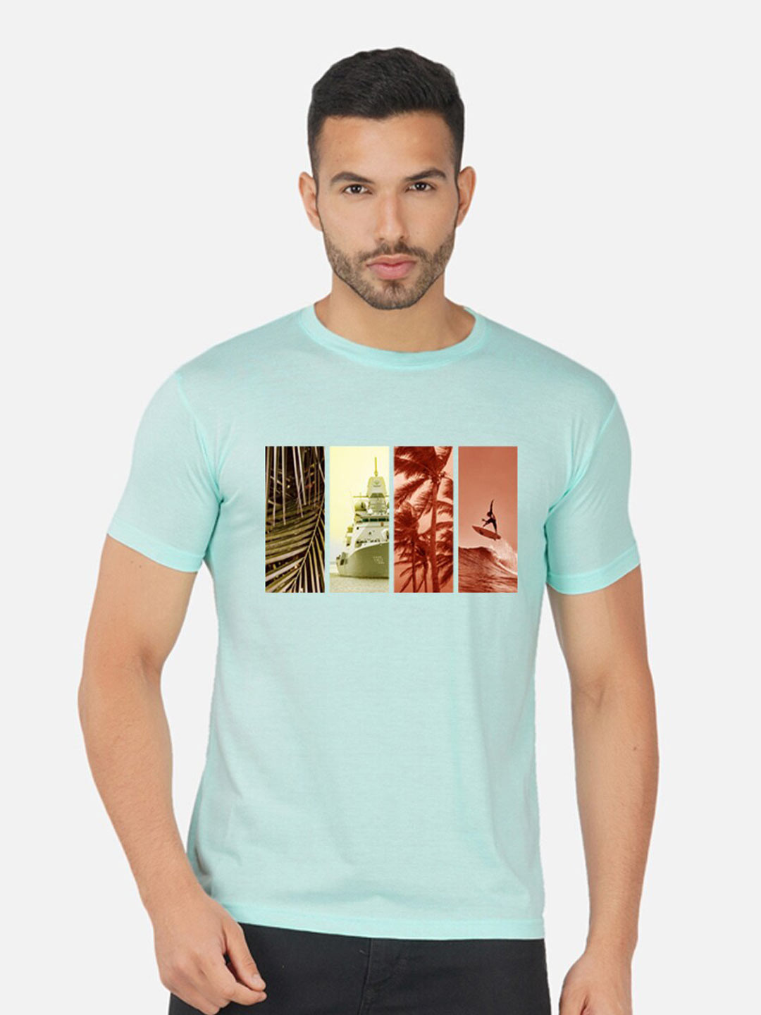 

CHOZI Graphic Printed Round Neck Cotton Regular T-shirt, Turquoise blue
