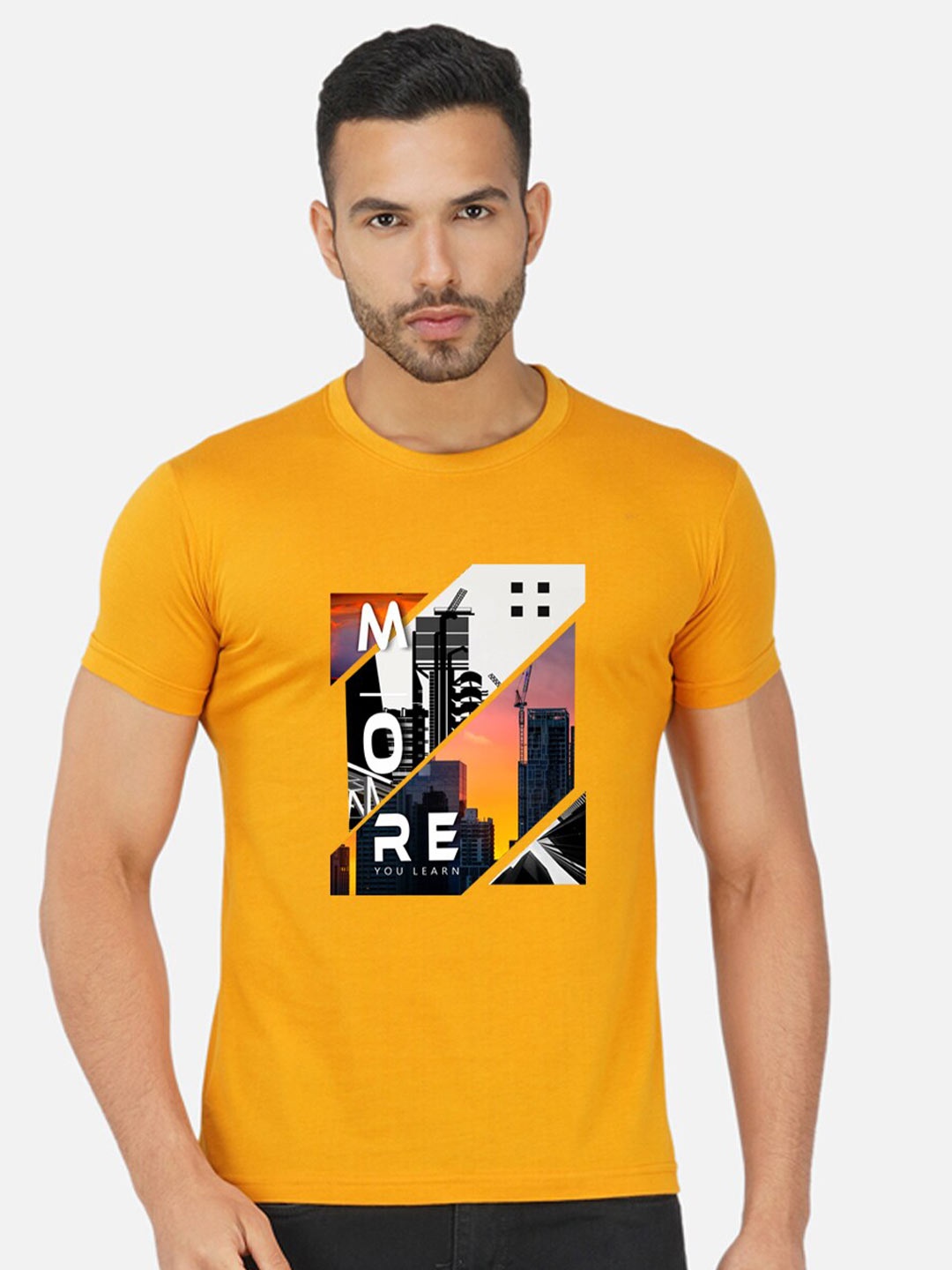 

CHOZI Graphic Printed Round Neck Cotton Regular T-shirt, Mustard