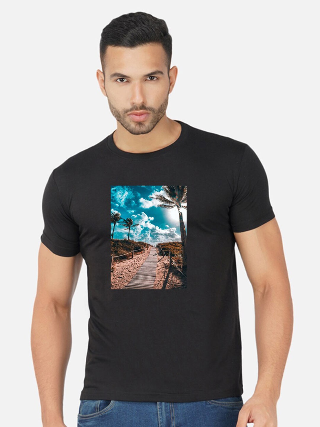 

CHOZI Graphic Printed Round Neck Cotton Regular T-shirt, Black