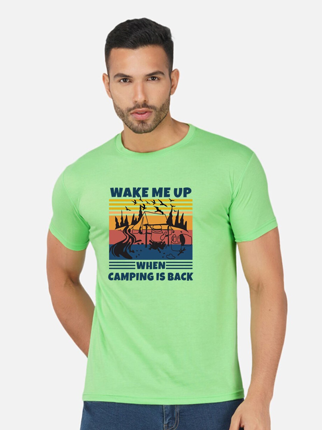 

CHOZI Typography Printed Round Neck Cotton T-shirt, Lime green