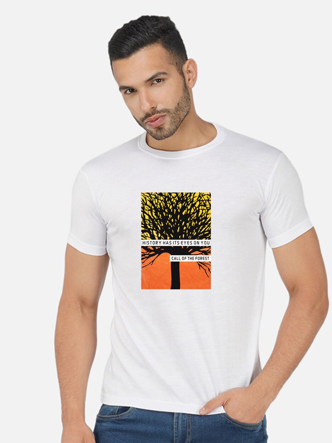 

CHOZI Typography Printed Round Neck Cotton T-shirt, White