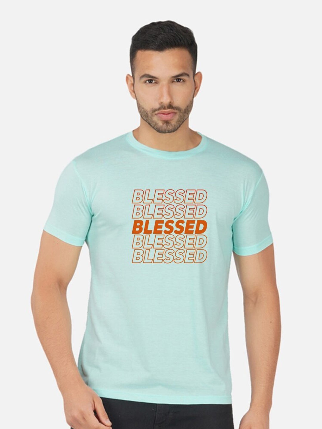 

CHOZI Typography Printed Cotton T-shirt, Turquoise blue