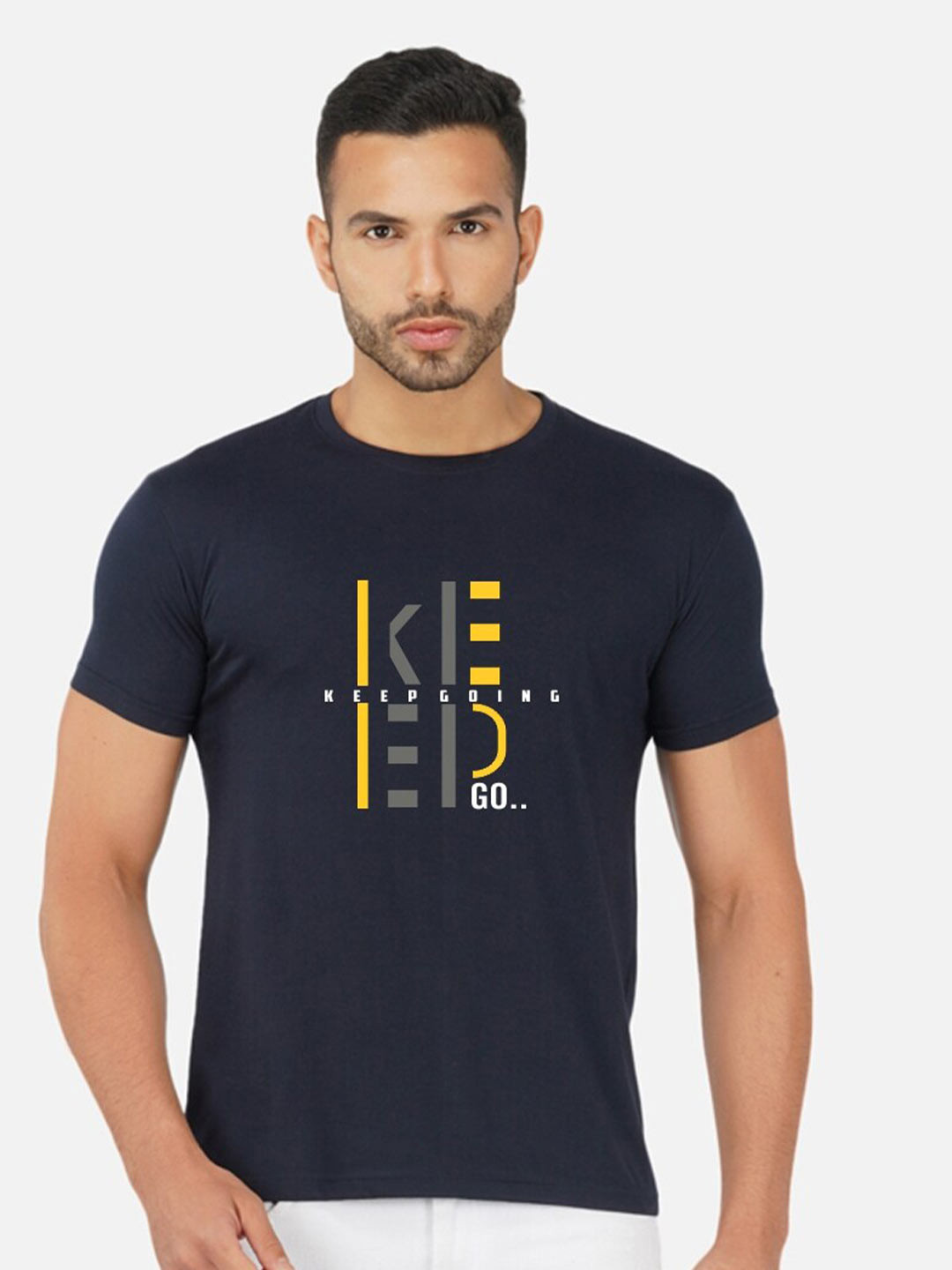 

CHOZI Typography Printed Round Neck Cotton T-shirt, Navy blue