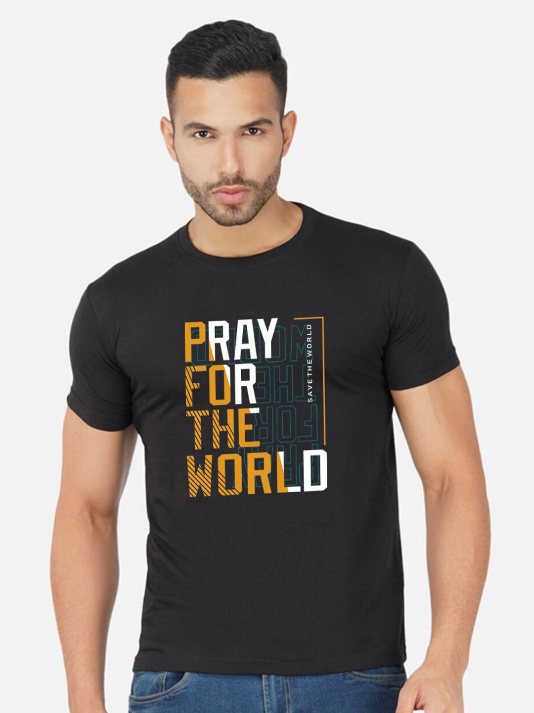 

CHOZI Typography Printed Round Neck Cotton T-shirt, Black