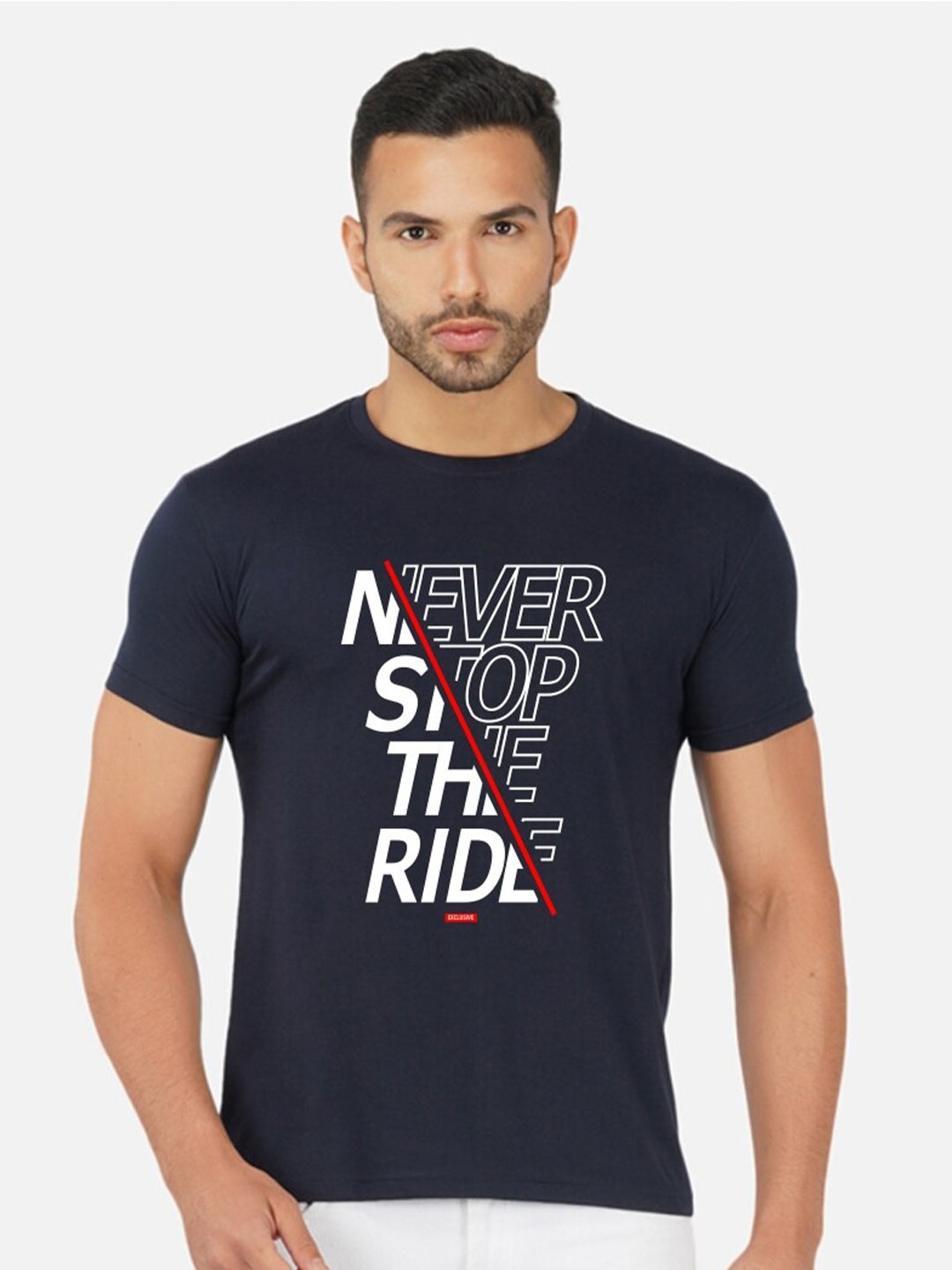 CHOZI Typography Printed Round Neck Cotton T-shirt, Navy blue