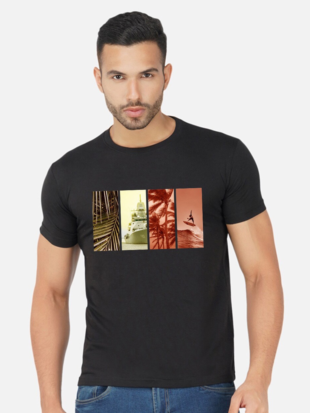 

CHOZI Graphic Printed Round Neck Cotton T-shirt, Black