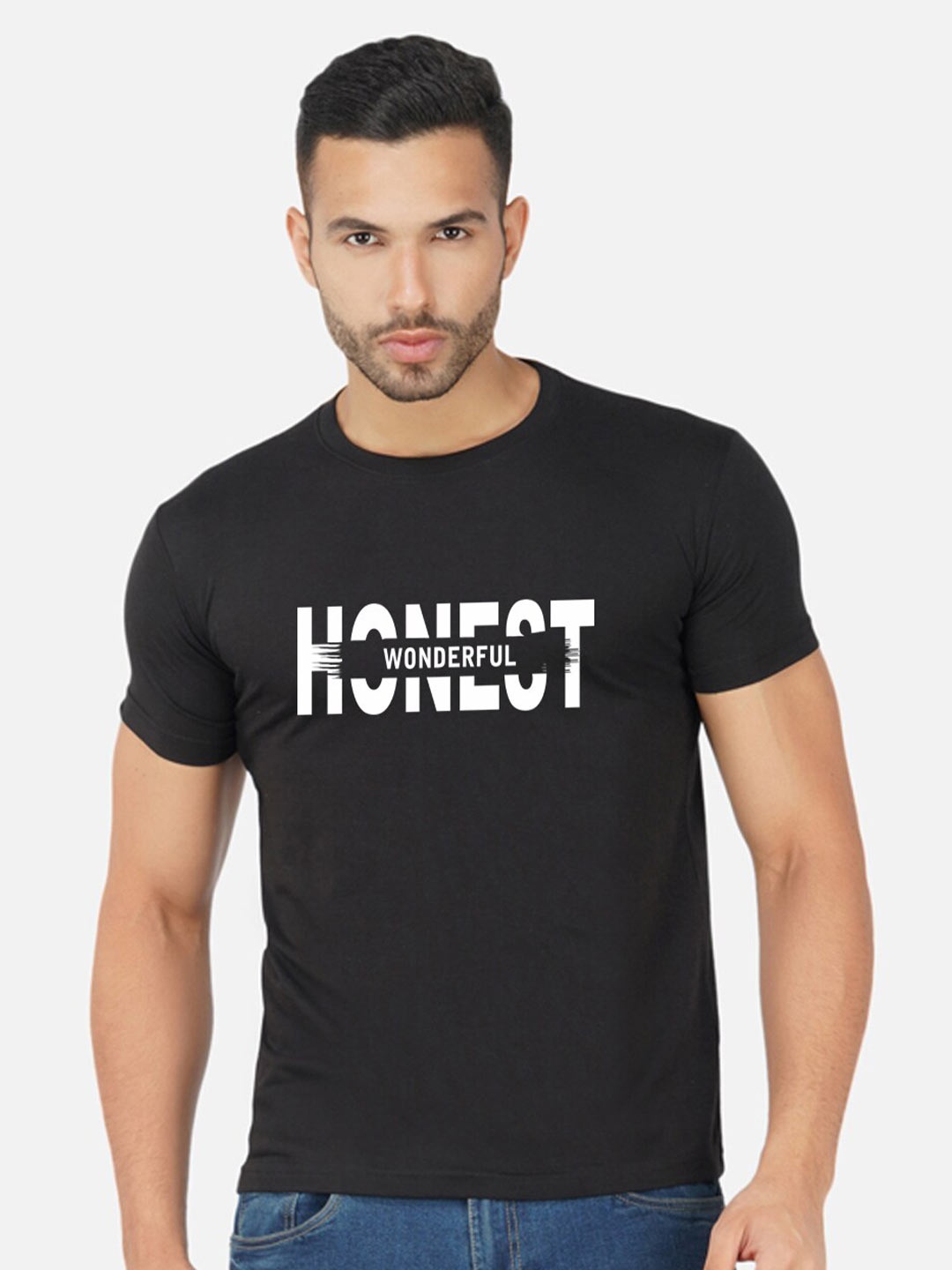 

CHOZI Regular Fit Typography Printed Round Neck Short Sleeve Cotton T-Shirt, Black