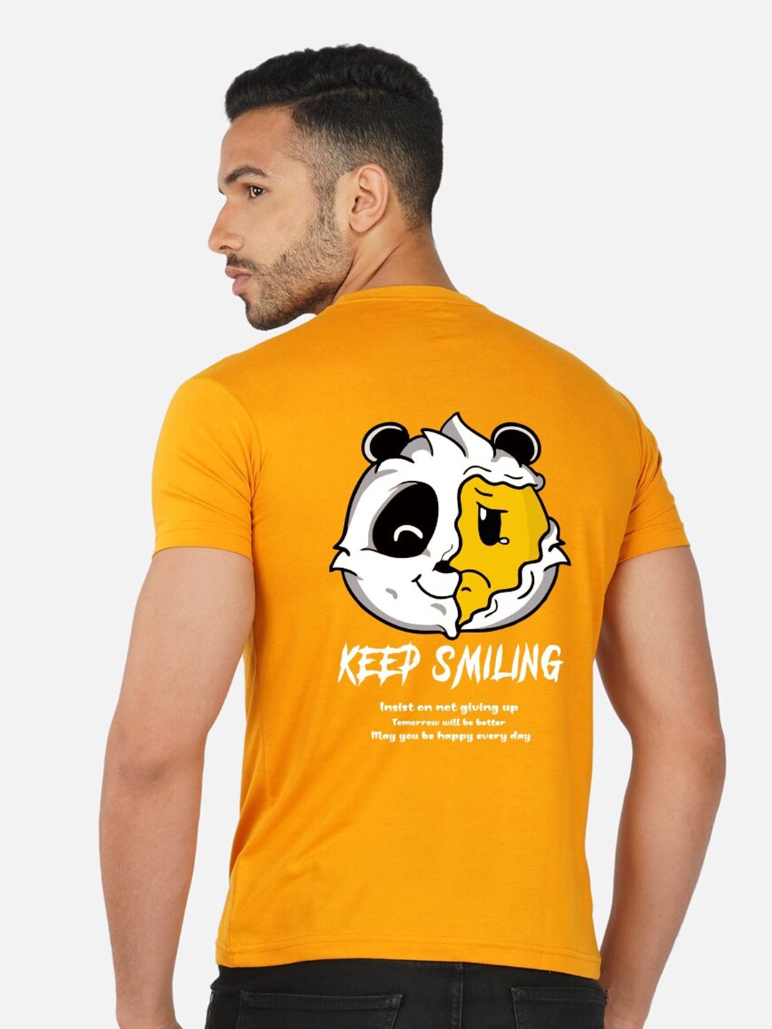 

CHOZI Regular Fit Graphic Printed Round Neck Short Sleeve Cotton T-Shirt, Mustard