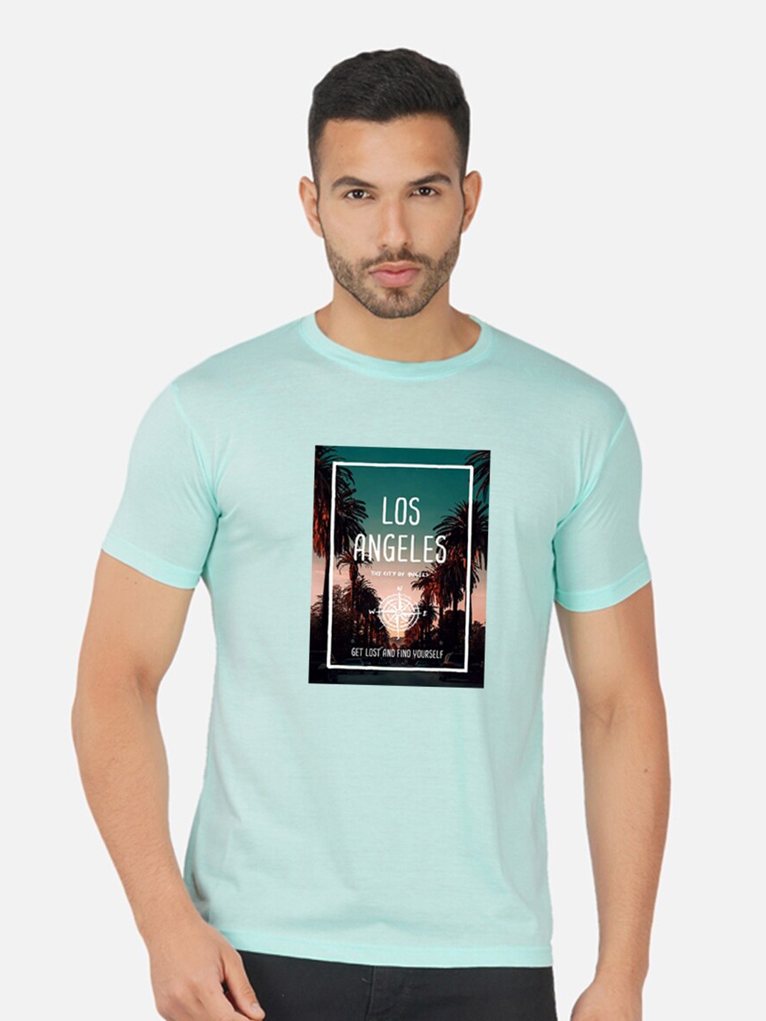 

CHOZI Regular Fit People and Places Printed Round Neck Short Sleeve Cotton T-Shirt, Turquoise blue