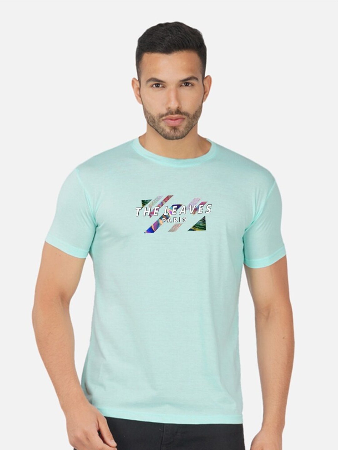 

CHOZI Regular Fit Typography Printed Round Neck Short Sleeve Cotton T-Shirt, Turquoise blue