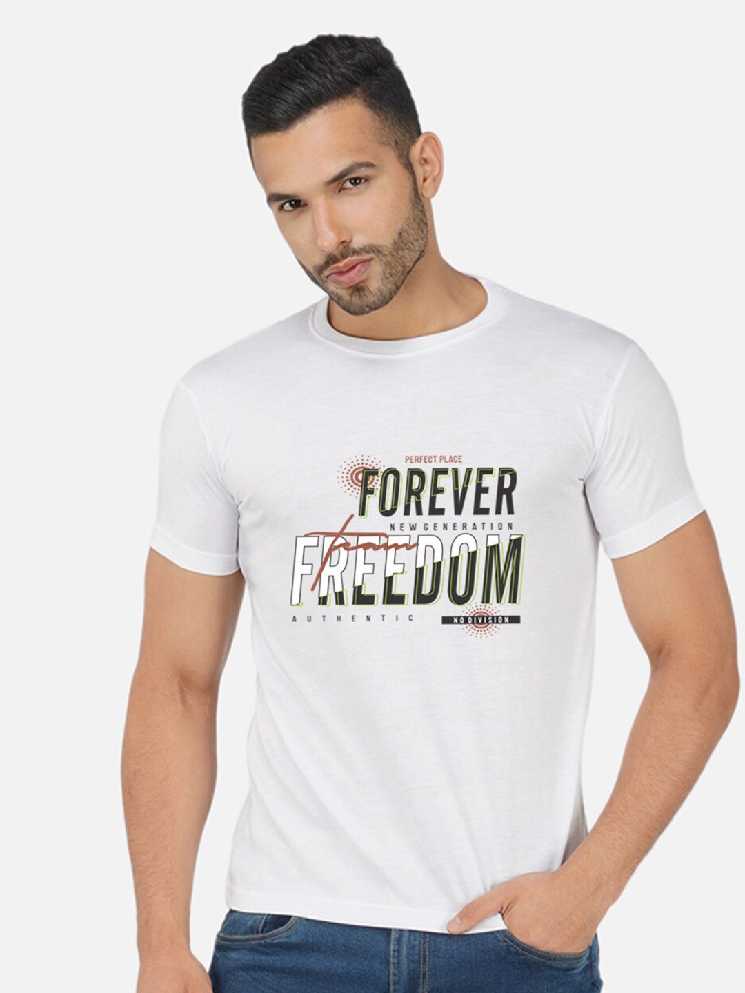

CHOZI Regular Fit Typography Printed Round Neck Short Sleeve Cotton T-Shirt, White